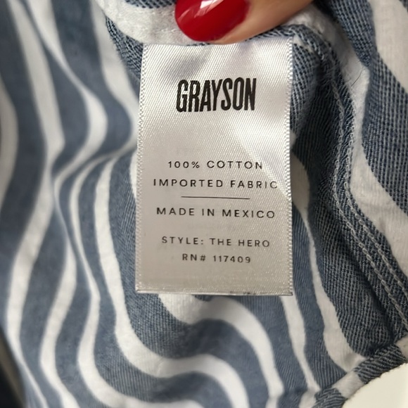 EUC Grayson The Hero Button-Up Shirt, Blue Melange Stripes, Feathered Flannel, 2 - Picture 3 of 6